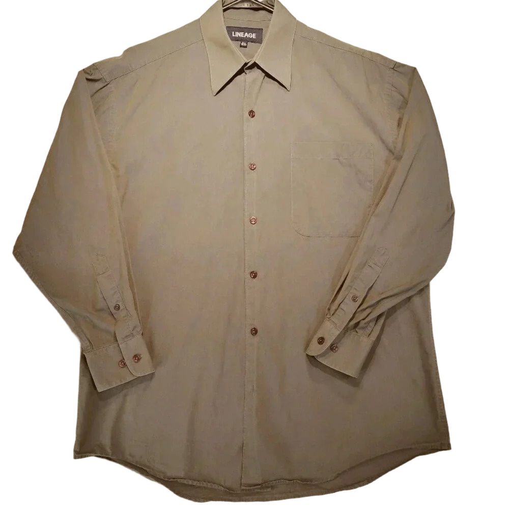 Lineage Men's Green Long Sleeve Button Down Shirt  Size 15-1/2